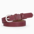 Cintura sottile da donna in pelle bordeaux con fibbia argentata e cuciture bianche - Rosso Marrone