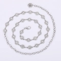 Silver rhinestone floral metal waist chain belt with adjustable lobster clasp and rose pendant - WP371-1