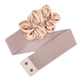 Women's champagne elastic waist belt with 3D satin flowers and pearl center detail - Khaki