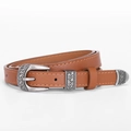 Vintage-Damen-Gürtel in Karamellbraun mit gravierter Altsilber-Schnalle und schmalem Gurt - Camel