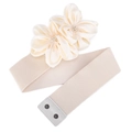 Elegante crème-witte elastische tailleriem met grote satijnen bloemen en parelaccenten - Beige