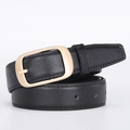 Minimalist black leather belt for women featuring a matte golden square buckle detail - Black