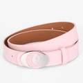Pink PU leather belt for women featuring a silver moon and star buckle with enamel detail - Pink