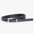 Sleek black slim leather belt for women with a polished gold U-shape pin buckle - Black