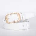 Minimalist white leather belt for women with elegant golden square buckle and fine stitching - White