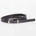 Minimalist women's thin dark brown leather belt with elegant golden D-ring buckle detail - Dark Coffee
