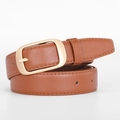 Women's minimalist brown leather belt with a square light gold alloy pin buckle - Camel