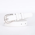Cintura da donna minimalista in pelle bianca con fibbia argentata lucida e doppi passanti - Bianco