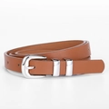 Minimalistischer brauner Ledergürtel für Damen mit doppelter silberner Metallschnalle - Camel