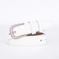 Classic white textured leather belt for women featuring a matte silver needle buckle - White