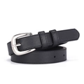 Cintura minimalista in pelle nera da donna con fibbia ad ardiglione in argento - Nero