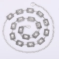 Elegant silver metal waist chain with vintage hollow engraving and crystal inlay - WP371-2
