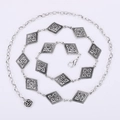 Catena da vita bohémien in argento con placche a rombi e ciondolo a rosa - Stile Rosa a Rombo (WP367-4)