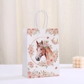 Elegante borsa regalo in carta bianca con motivo floreale a testa di cavallo e manici in corda - Motivo Testa di Cavallo (430-1) / 21*15*8