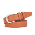 Women's chic caramel brown waist belt with matte silver pin buckle and fine stitching - Camel