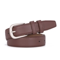 Classic brown leather belt for women featuring a matte silver D-ring buckle closure - Coffee
