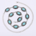Catena da vita in metallo argento boho con ornamenti ovali in turchese e gancio - Stile Argento Antico Pietra Ovale (WP370-1)