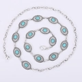 Catena da vita bohémien in metallo argento con perle turchesi ovali e chiusura - Stile Argento Antico Ovale Sottile (WP370-2)