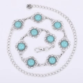 Cintura a catena boho in metallo argento con decorazioni tonde in turchese - Stile Argento Antico Tondo Traforato (WP370-3)