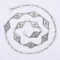 Cintura a catena in metallo argento con accenti turchesi e piastre etniche a rombo - Stile Argento Antico Rombo (WP370-4)