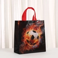 Detail of waterproof non-woven soccer gift bag with flame print and red handles - Flame Football (2009-3) / 23x22x11
