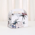 Detail of spider web pattern on white Halloween paper gift box with handle design - White Realistic Spider Style (A024-6) / 16*9*9