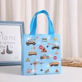 Light blue non-woven gift bag featuring colorful cartoon construction vehicle prints - Light Blue Multi Vehicle Style (9010-6)
