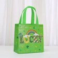 Detail of St. Patrick's Day green non-woven gift bag with Lucky rainbow and clover prints - LUCKY Rainbow Style (9025-3)