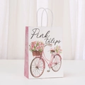 Sacchetto regalo in carta kraft con stampa tulipani rosa e manici per feste e fiori - Stile Bicicletta Vintage (Pink tulips)
