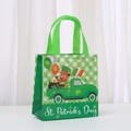 Green St. Patrick's Day non-woven tote bag with clover, leprechaun and truck prints - Pickup Truck and Shamrocks Style (9025-1)