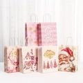 Pink Christmas kraft paper gift bags featuring Santa, snowman and reindeer designs - Mixed 6 Styles (040 Mixed) / 21x15x8