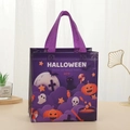 Macro view of purple non-woven Halloween gift bag with pumpkin and ghost pattern - Deep Purple Exquisite Illustration Style (5007-9)