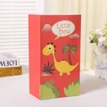 Rote Papiertüte mit süßem Dinosaurier-Aufdruck für Kinder Süßigkeiten und Geschenke - Roter Dinosaurier-Stil (8)