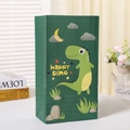 Grüne Papiertüte mit Dinosaurier-Motiv und happy Dino Aufdruck für Geschenke und Süßwaren - Hellgrüner Dinosaurier-Stil (9)