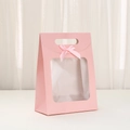 Elegante sacchetto regalo rosa con finestra trasparente e fiocco decorativo in seta - Finestra a Lembo-Rosa / 26x19x9