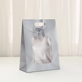 Elegante borsa regalo argento opaco con finestra trasparente e fiocco in raso grigio - Finestra a Lembo-Grigio / 26x19x9