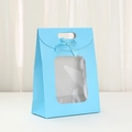 Light blue gift bag with transparent window and decorative silk bow for holiday presents - Flap Window-Blue