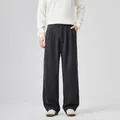 Men's wide-leg wool trousers in dark grey featuring a relaxed drape and pleated waist - Dark Gray