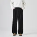 Men's wide-leg black casual trousers with a loose straight fit and draped fabric - Black