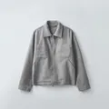 Giacca in lana grigia da uomo con doppia cerniera e tasche a toppa in stile minimalista chic - S / Grigio