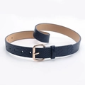 Navy blue snake pattern PU leather belt with premium gold square buckle for women - Dark Blue
