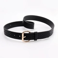 Women's black faux snake skin leather belt with minimalist light gold square pin buckle - Black