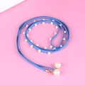 Blue suede waist rope with elegant white faux pearls and golden bow pendant decoration - Royal Blue