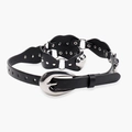 Black PU leather belt and choker set featuring heart studs and silver metal buckles - Heart Belt And Choker Set / Black