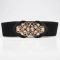 Damen Taillengürtel in Schwarz mit vintage barocker Gold-Schnalle und Blumenmuster - Schwarz