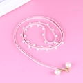 Pink velvet bow belt with white pearls and large pearl pendant for dresses - Pink