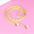 Yellow suede waist rope with white pearls and large pendant for dresses - Yellow