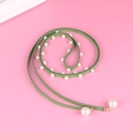 Green velvet waist chain with elegant white pearl charms for dresses and accessories - Green