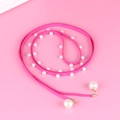 Pink suede bow belt for dresses featuring white faux pearls and gold flower pendant caps - Rose Red