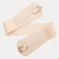Elastischer breiter Taillengürtel in Apricot mit goldener Münzschnalle und PU-Leder - Beige
